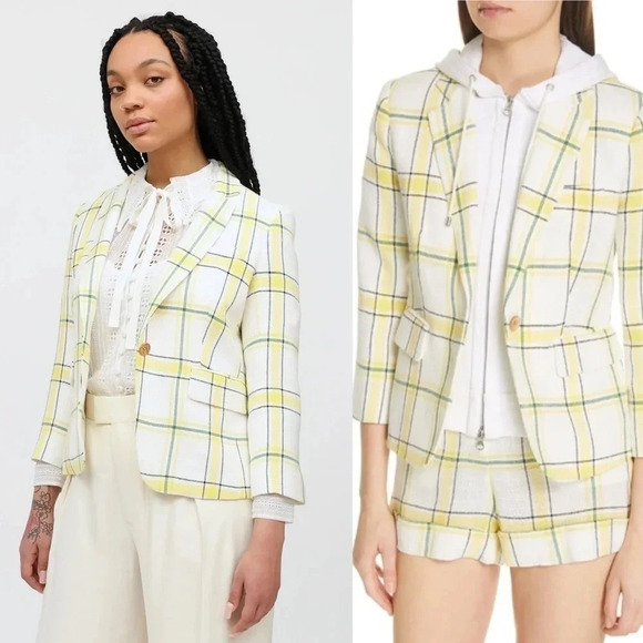 Veronica Beard schoolboy white yellow plaid jacket blazer size 2 - Picture 1 of 14